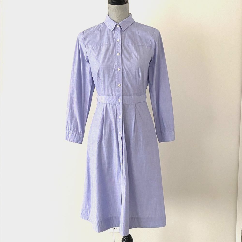 J.Crew Blue Button-Up Cotton Midi Dress Sz 4 Preppy Academia Classic Euro Summer